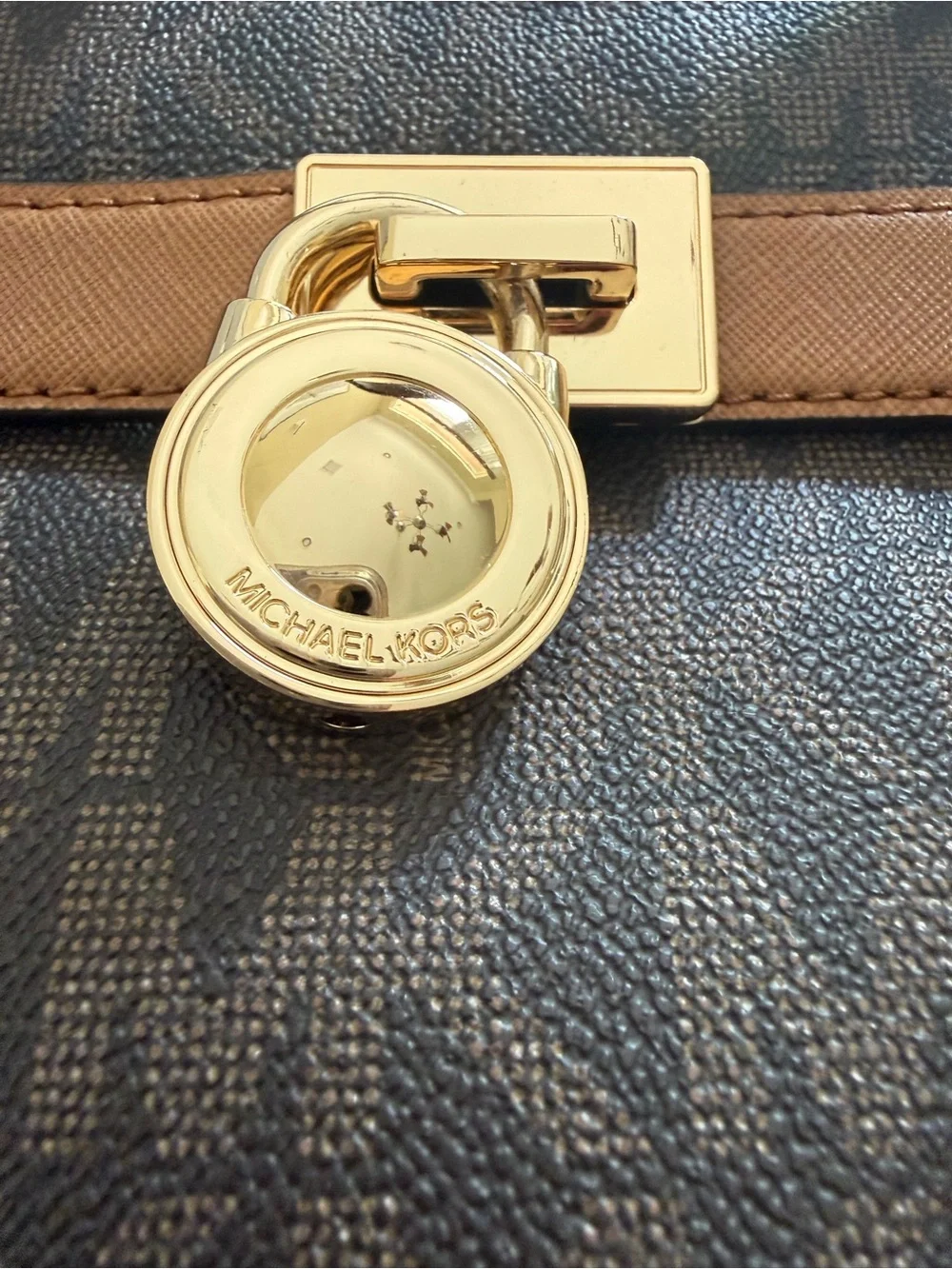 Michael Kors Brown Hamilton  Crossbody Bag with Gold Lock